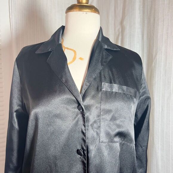 Bare Luxury | Women’s | Night Shirt | S | Y2k 90's Black Satin Button Down Long - Picture 2 of 6